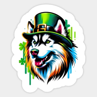 Siberian Husky Sports Leprechaun Hat for St. Patrick's Sticker